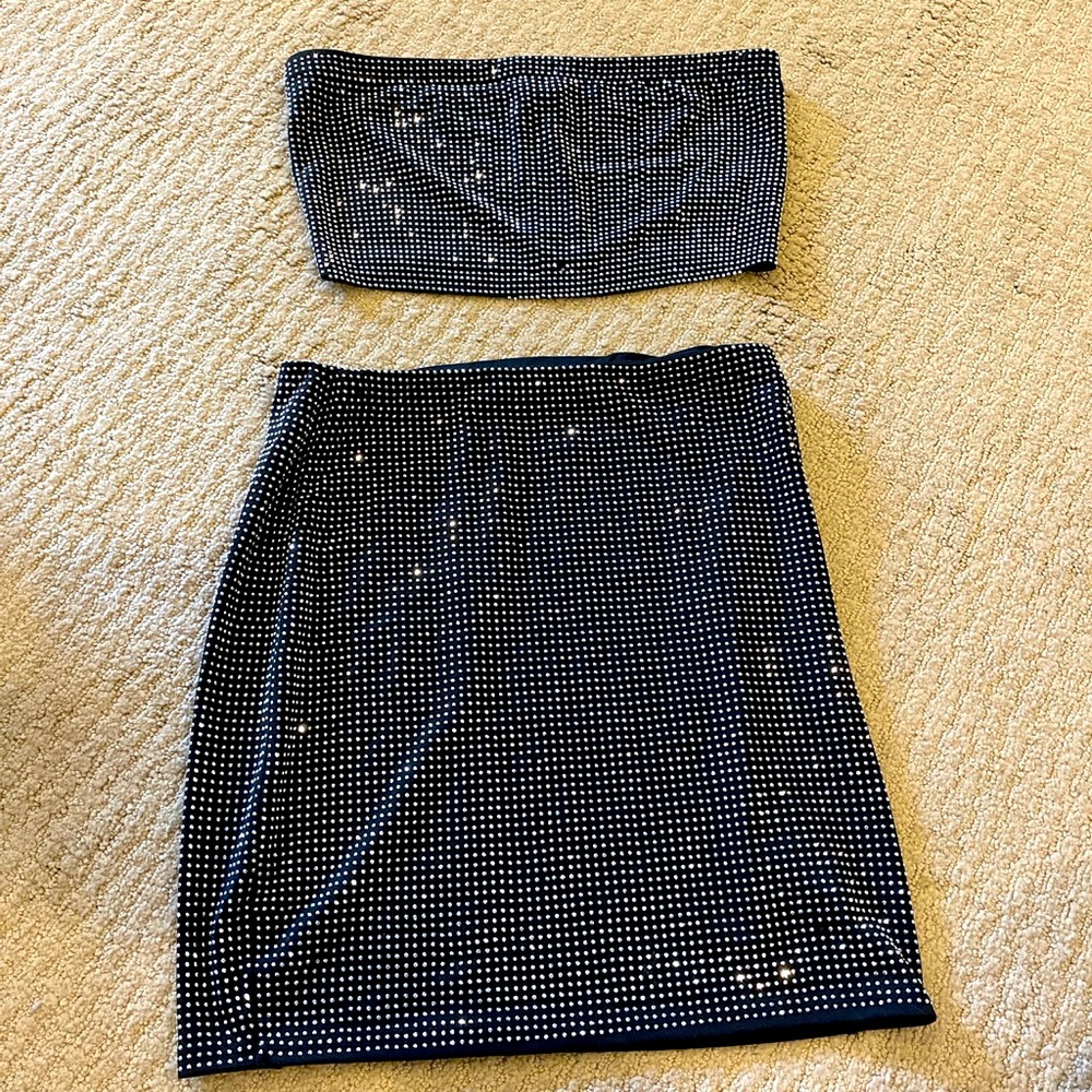 Windsor Shiny Beaded crop Top and Skirt Set!